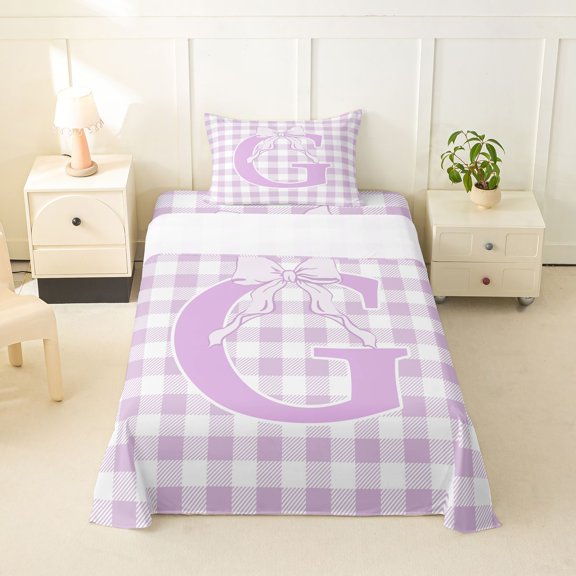 Catabedysis Dreamy Princess Bows Twin Sheets,Purple Alphabet G Design Bedding For Girls,3 Pieces,1 Fitted Sheet and 1 Pillowcase
