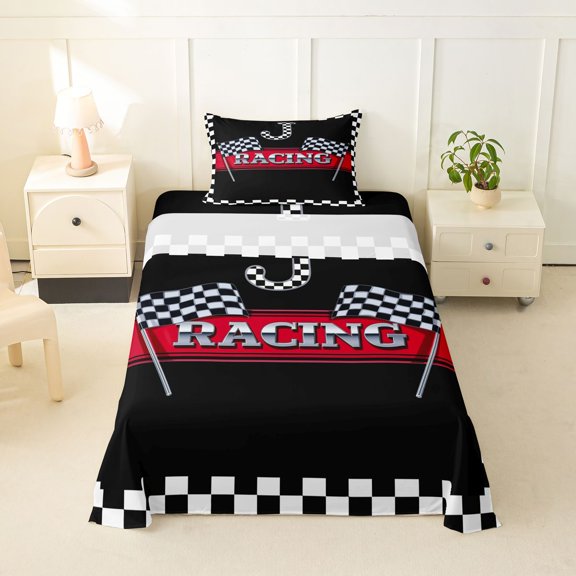 Catabedysis Extreme Sports Car Twin Sheets For Boys,Personalized Initial J Bedding,3pcs,1 Fitted Sheet and 1 Pillowcase