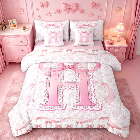 Catabedysis Fashion Bow Tie 7pcs Queen Bedding,3D Pink Initial H ...