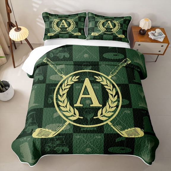Catabedysis Golf Print Quilt Full For Boys,Ball Monogrammed A Design Full Bedspread Sets,3 Pieces