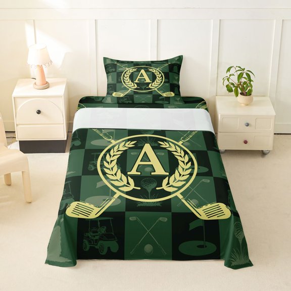 Catabedysis Golf Print Twin Sheets For Boys,Ball Monogrammed A Design Bedding,3-Piece,1 Fitted Sheet and 1 Pillowcase