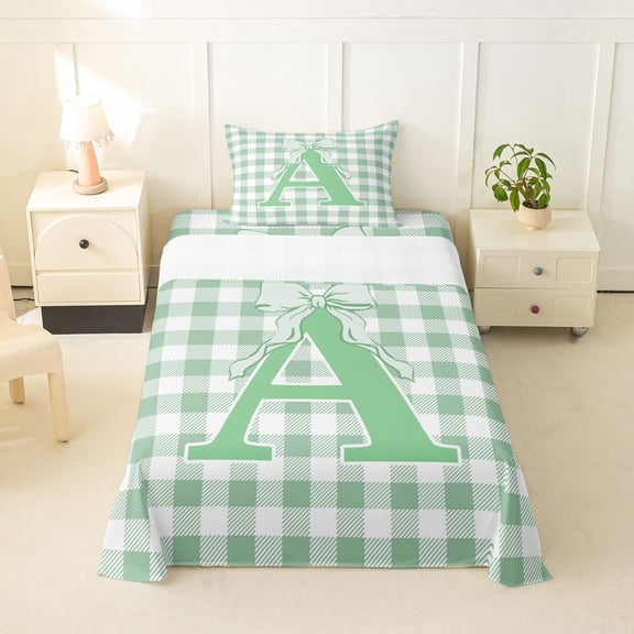 Catabedysis Green ABC Print A Twin Sheets,Personalized Monogrammed Gifts Bedding For Girls,3-Piece,1 Fitted Sheet and 1 Pillowcase
