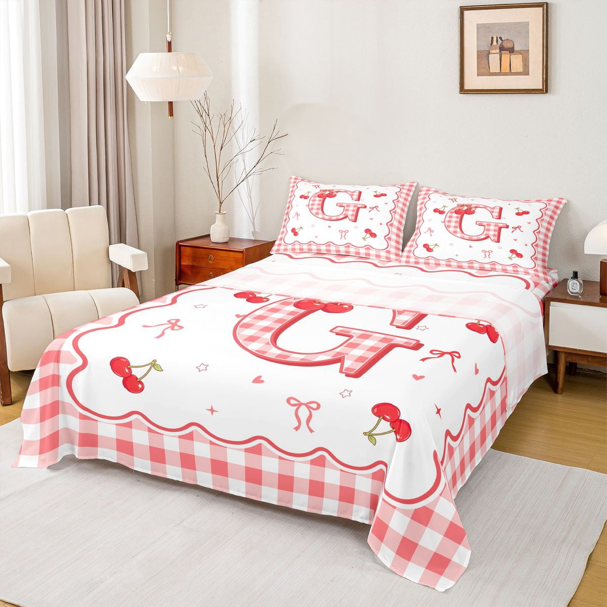 Catabedysis Personalized Cherry Gifts Queen Sheets,Initial Alphabet G ...