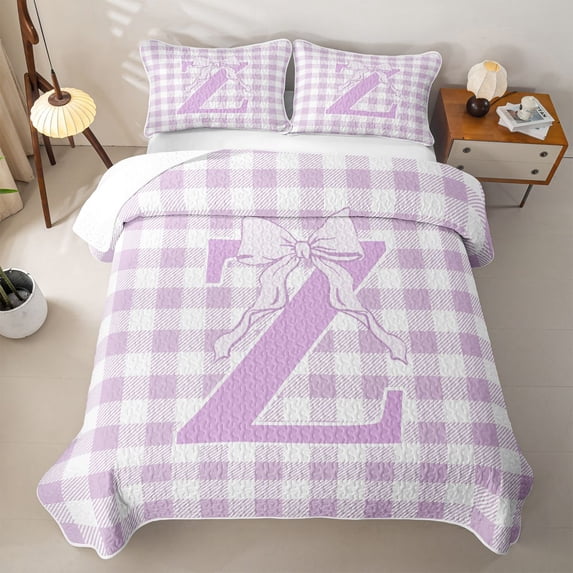 Catabedysis Personalized Letter Gifts Quilt King,Ribbon Bows Alphabet Z King Coverlet Set For Girls,3Pcs