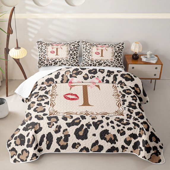 Catabedysis Personalized Monogram Gifts Twin Quilt Set,Initial Alphabet T Pattern Twin Coverlet Set For Girls,2 Pieces