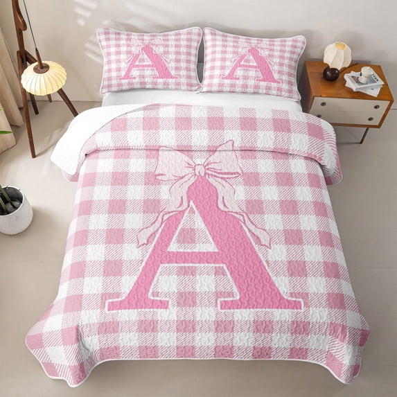 Catabedysis Pink Bow Abc Print A Quilt Full,Cartoon Monogrammed Gifts Full Bedspread Sets For Girls,3Pcs
