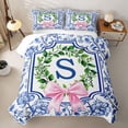 thumbnail image 1 of Catabedysis Pink Coquette Bowknot Bed Spread Queen,Blue Personalized Letter S Queen Coverlet Set For Girls,3Pcs, 1 of 7