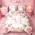 thumbnail image 1 of Catabedysis Pink Flowers ABC Print M 7-Piece Twin Bedding,Personalized Monogrammed Gifts Bedding Comforter Set,Pink Reversible For Girls, 1 of 7