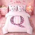 thumbnail image 1 of Catabedysis Pink Leopard Print 7 Pieces Full Size Bedding Sets,Initial Letter Q Full Size Bed in a Bag,Pink Reversible For Girls, 1 of 7