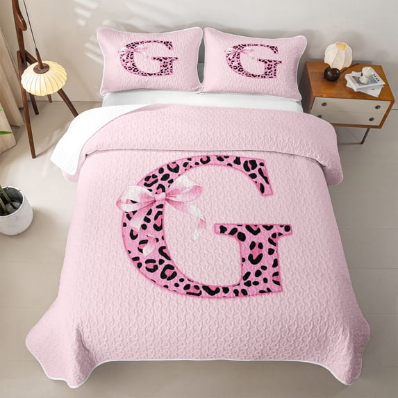 Catabedysis Pink Ribbon Bowknot Bed Spread Queen,Cheetah Alphabet G Design Queen Coverlet Set For Girls,3 Pieces