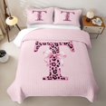 thumbnail image 1 of Catabedysis Pink Ribbon Bowknot Quilt King,Cheetah Alphabet T Design King Coverlet Set For Girls,3-Piece, 1 of 7