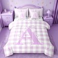 thumbnail image 1 of Catabedysis Purple ABC Print A 7pcs Queen Bedding,Personalized Monogrammed Gifts Bedding Comforter Set Queen,Colorful Stars Reversible For Girls, 1 of 7
