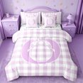 thumbnail image 1 of Catabedysis Purple Bows Letter Print 7 Pieces Full Size Bedding Sets,Geometric Plaid Monogrammed O Full Size Bed in a Bag,Colorful Stars Reversible For Girls, 1 of 7