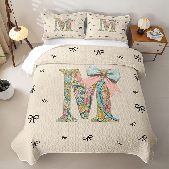 Catabedysis Rainbow Cute Bows Quilt Full,Bowtie Monogram Print M Full Bedspread Sets For Girls,3 Pieces