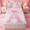 thumbnail image 1 of Catabedysis Ribbon ABC Print A Zipper Twin Comforter Sets with Fitted Sheet and 2 Pillowcases,Personalized Monogrammed Gifts Zipper Bedding Set For Girls,Pink Reversible,4-Piece, 1 of 7