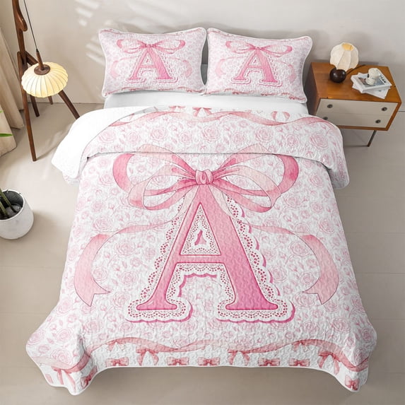Catabedysis Ribbon Abc Print A Quilt Full,Personalized Monogrammed Gifts Full Bedspread Sets For Girls,3 Pieces
