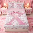 thumbnail image 1 of Catabedysis Ribbon Monogram X Zipper Twin Comforter Sets with Fitted Sheet and 2 Pillowcases,Coquette Bow Zipper Bedding Set For Girls,Pink Reversible,4 Pieces, 1 of 7