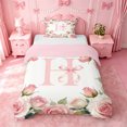 thumbnail image 1 of Catabedysis Romantic Flowers Blossom Twin Duvet Cover,Pink Bows Personalized Letter Twin Bedding For Girls,Pink Reversible,2-Piece,1 Duvet Cover and 1 Pillowcase, 1 of 6