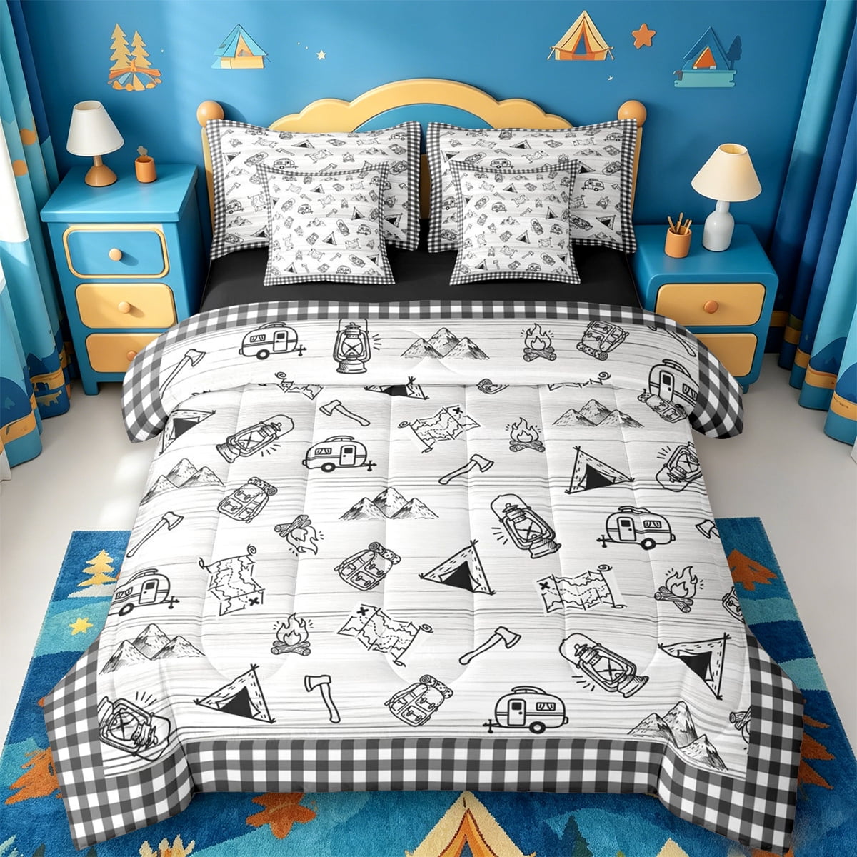 Catabedysis Sketch Camping 7 Pieces Full Size Bedding Sets,Camper ...