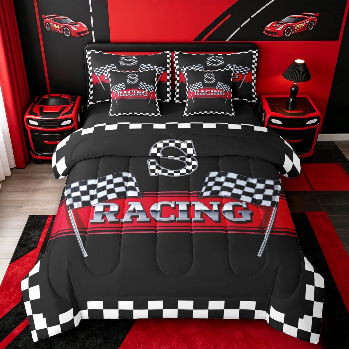Catabedysis Speed Racing Letter S 7-Piece Twin Bedding,Geometric ...