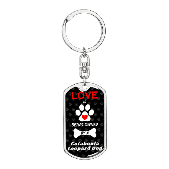 Catahoula Leopard Dog Stainless Steel or 18k Gold Premium Swivel Dog Tag Keychain