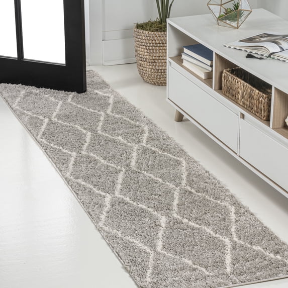 JONATHAN Y MOROCCAN HYPE 2 x 10 Runner Rug, Catala Moroccan Diamond Shag - Gray/Ivory, MOH405B-210