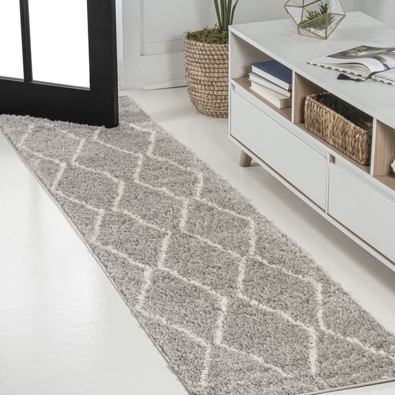 JONATHAN Y MOROCCAN HYPE 2 x 8 Runner Rug, Catala Moroccan Diamond Shag - Gray/Ivory, MOH405B-28