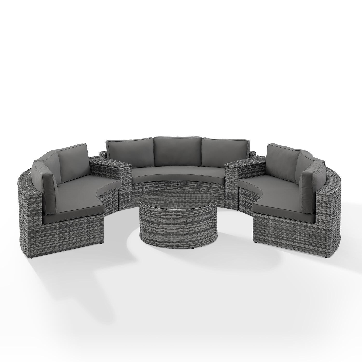Catalina 6Pc Outdoor Wicker Sectional Set Gray/Gray - Round Glass Top Coffee Table, 3 Round Sectional Sofas, & 2 Arm Tables - image 1 of 8