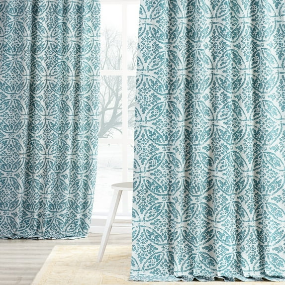 Catalina Aqua Printed Cotton Twill Curtain (1 Panel), Catalina Aqua, 50W X 108L