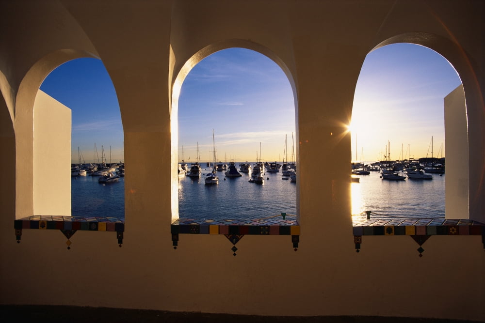 Catalina Casino and Marina Catalina CA Canvas Art - Panoramic Images (36 x 12)