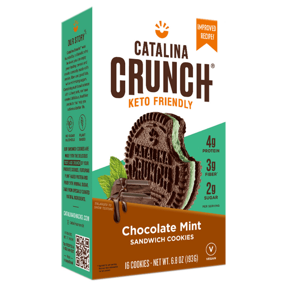 Catalina Crunch Chocolate Mint Keto Sandwich Cookies 6.8oz Box | Keto Snacks | Low Carb, Low Sugar | Vegan Cookies, Plant Based Protein Cookies | Keto Friendly Foods