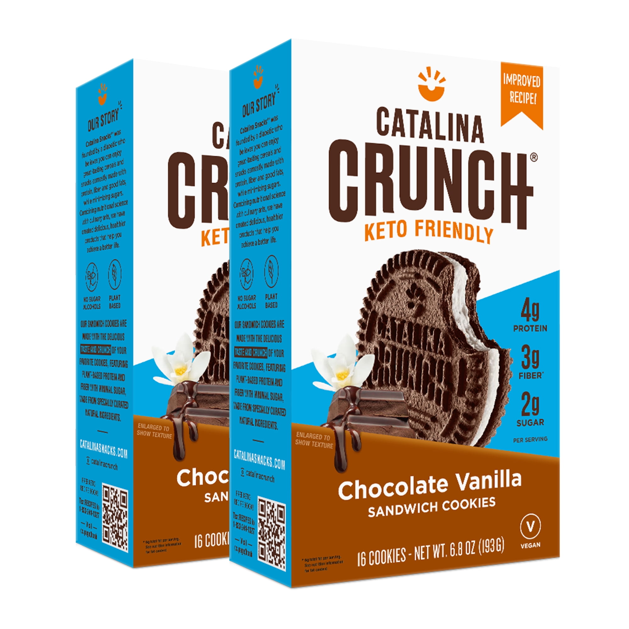 Catalina Crunch Chocolate Vanilla Keto Sandwich Cookies (2 Pack) 6.8oz Boxes | Keto Snacks | Low Carb, Low Sugar | Vegan Cookies, Plant Based Protein Cookies | Keto Friendly Foods