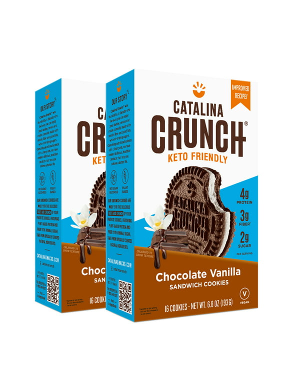 Catalina Crunch Chocolate Vanilla Keto Sandwich Cookies (2 Pack) 6.8oz Boxes | Keto Snacks | Low Carb, Low Sugar | Vegan Cookies, Plant Based Protein Cookies | Keto Friendly Foods