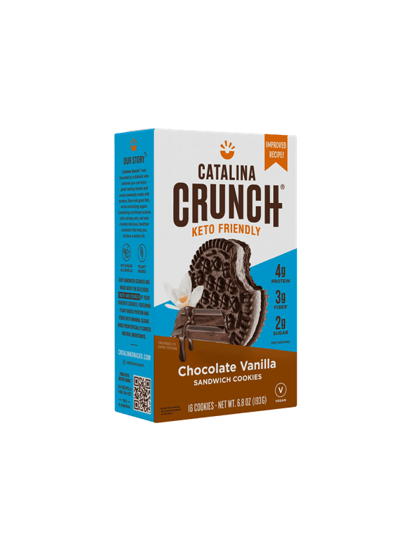 Catalina Crunch Chocolate Vanilla Keto Sandwich Cookies, 6.8 Ounces Shelf-Stable Box