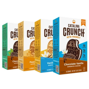 Catalina Crunch Sandwich Cookies Variety Pack (4 Flavors), 6.8 oz boxes, Chocolate Mint, Peanut Butter, Vanilla Creme, Chocolate Vanilla | Keto Cookies, Keto Snacks | Vegan