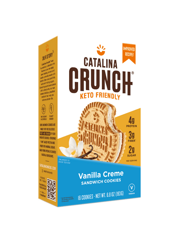 Catalina Crunch Vanilla Creme Keto Sandwich Cookies, 16 Count per Box, 6.8 Ounce