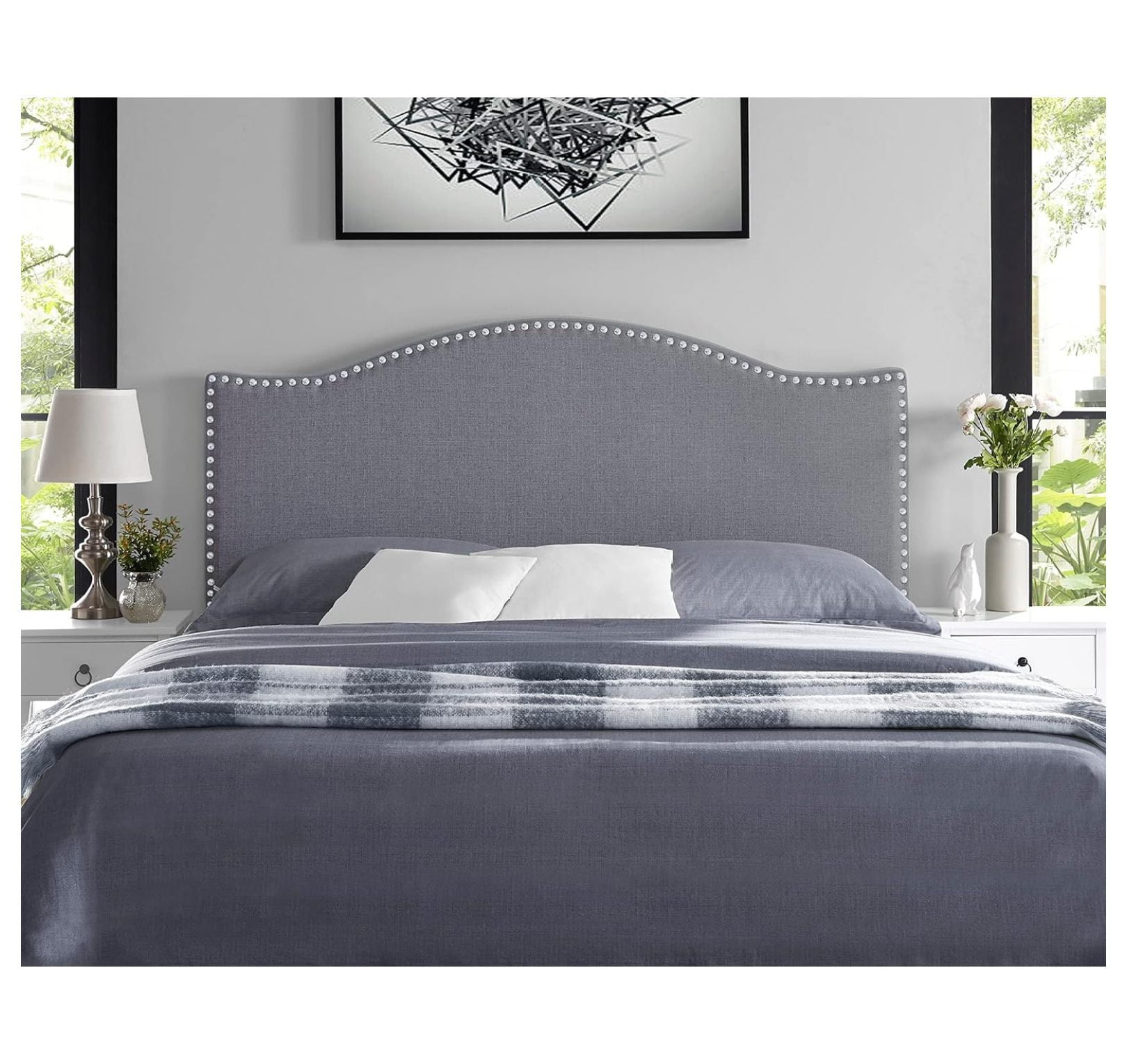 Catalina Headboards for Queen Size Bed, Upholstered Nail Head Bed