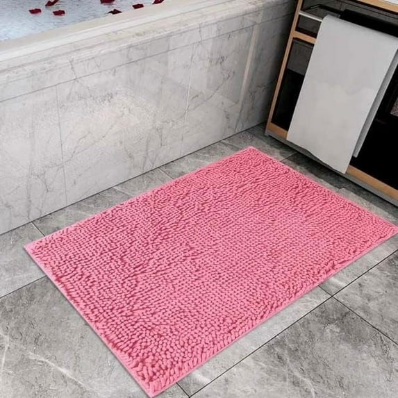 Catalina Home Chenille Bath Mat 24 x 36 in (Pink) 100% Polyester Easy to Clean, Machine Washable, Non-Slip