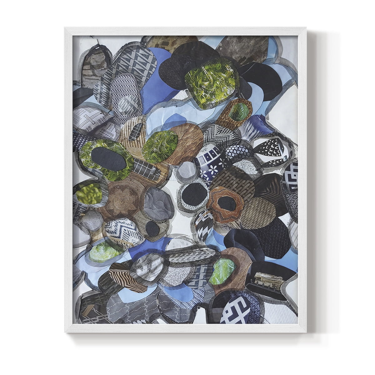 Catalina Island Blue Glass Framed Print in White Solid Wood Framed Print No Nail Hanging