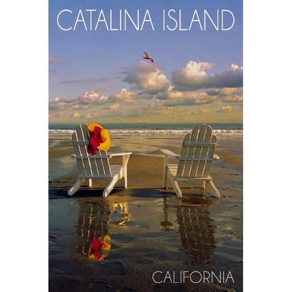 Catalina Island, California, Adirondack Chairs on the Beach (24x36 Giclee Gallery Art Print, Vivid Textured Wall Decor)