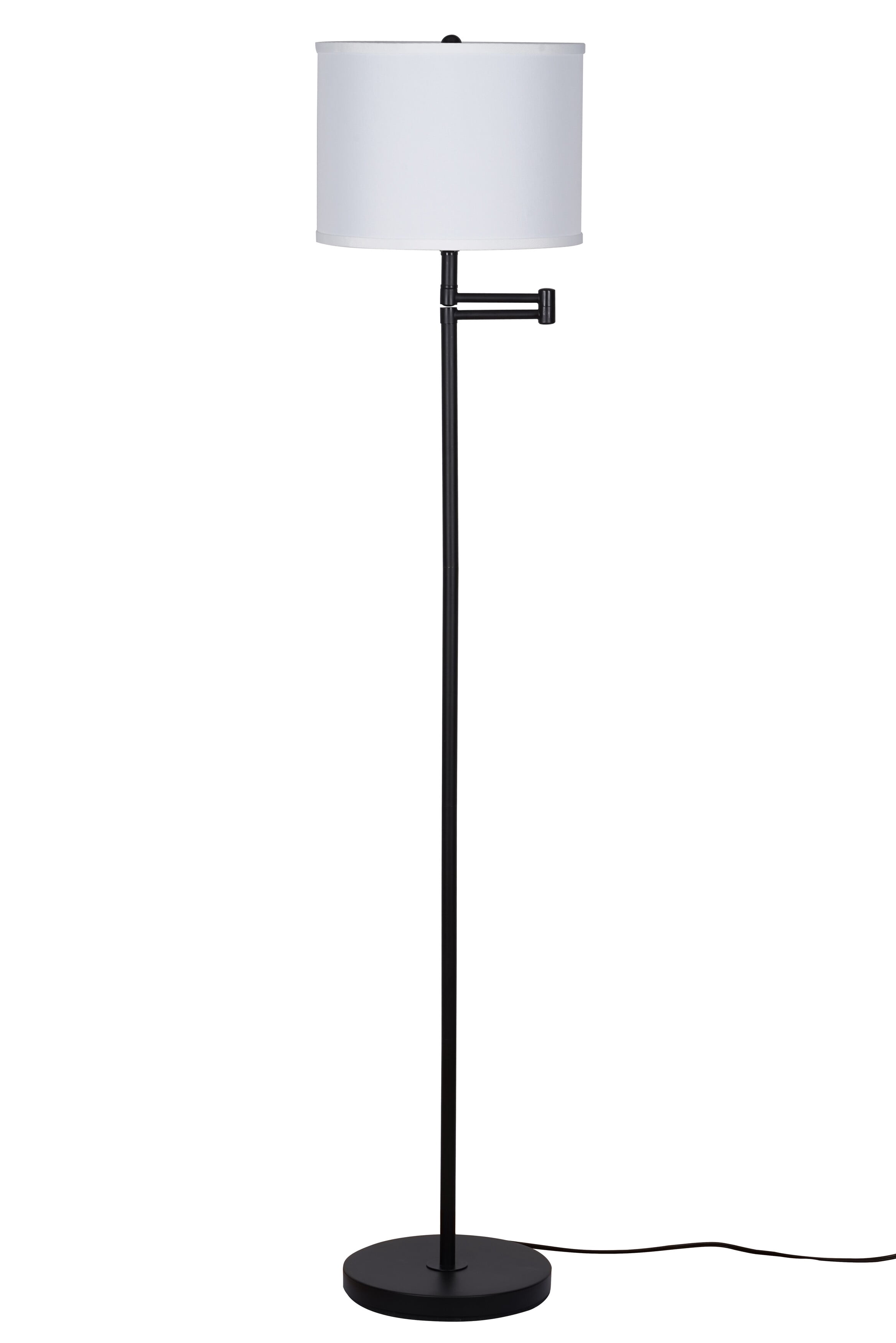 Catalina Lighting Camden 60'' Floor Lamp with White Fabric Drum Shade Transitional Floor Light Fixture for Living Room, Bedroom, or Office, Black