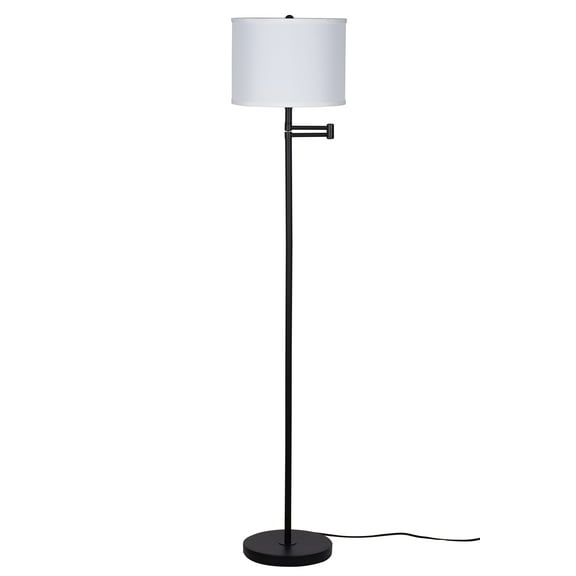 Catalina Lighting Camden 60'' Floor Lamp with White Fabric Drum Shade Transitional Floor Light Fixture for Living Room, Bedroom, or Office, Black
