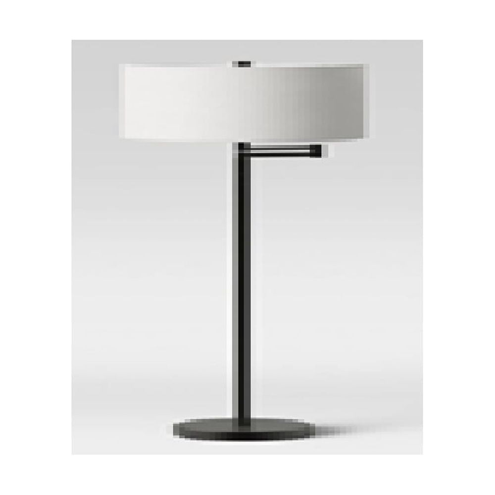 Black Metal Swing Arm Floor Lamp with White Linen Shade