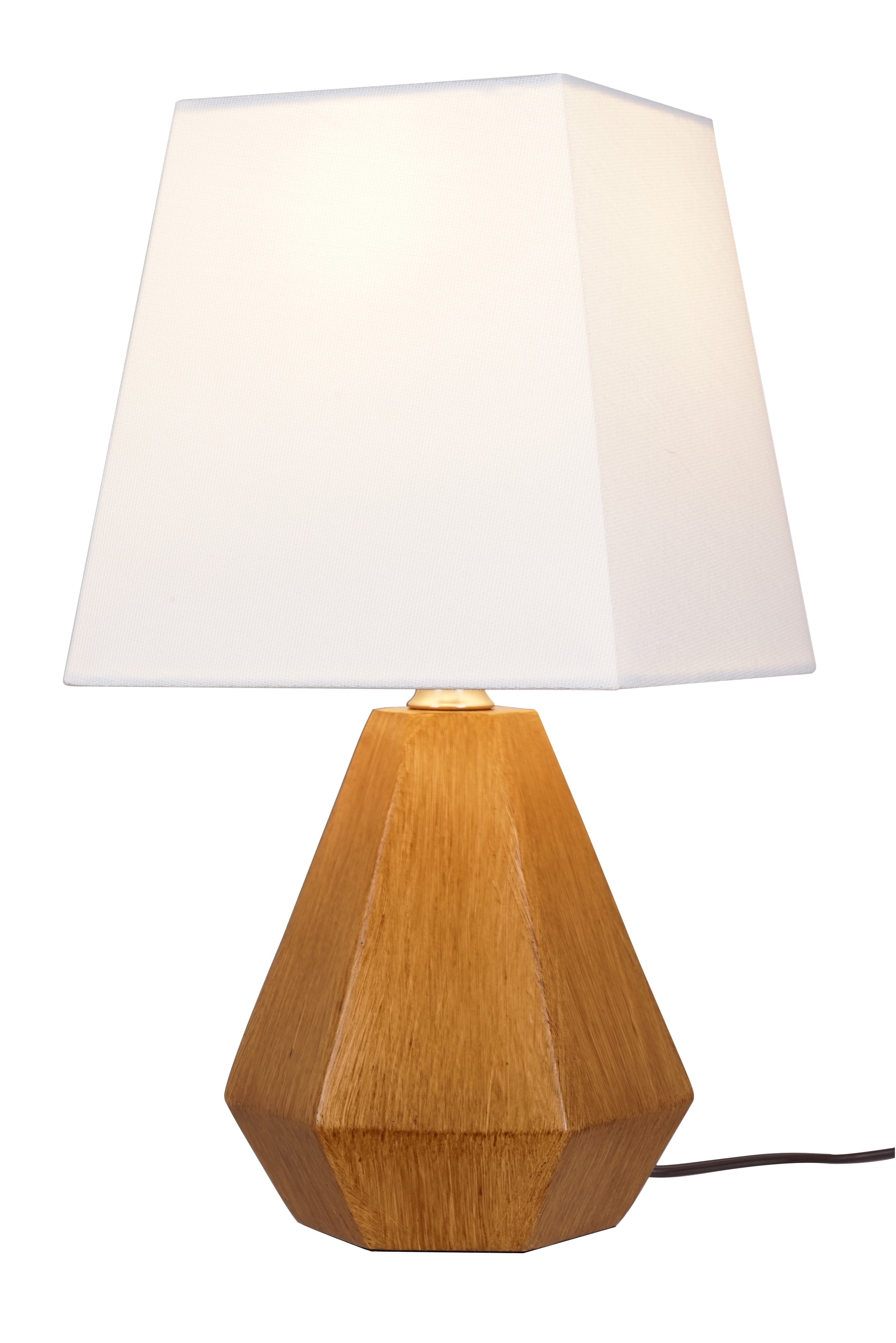 Catalina Lighting Geometric Table Lamp, 13.5 in, Natural Finish Look with White Fabric Shade