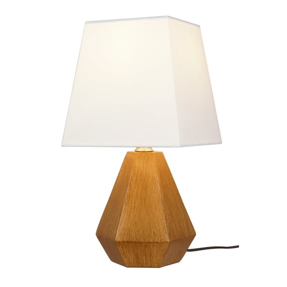 Catalina Lighting Geometric 13.5'' Table Lamp with White Fabric Square Tapered Shade Modern Table Light Fixture for Living Room, Bedroom, or Office, Wood