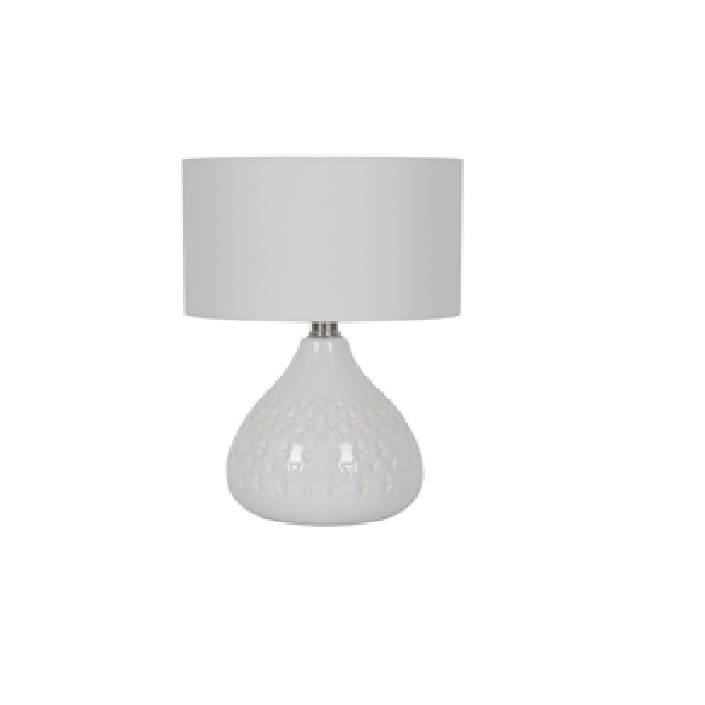 White Ceramic Gourd Table Lamp with Linen Drum Shade, 18"