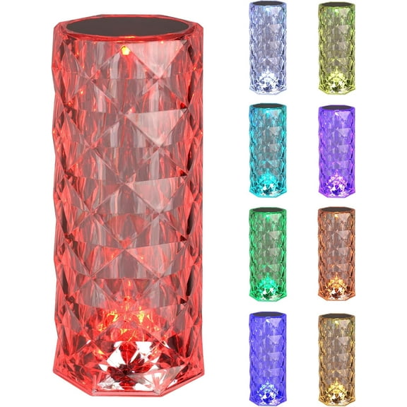 Catalina Lighting Prismatic 8.4'' Color Changing Rechargeable Table Lamp with Clear Acrylic Cylinder Shade Modern Table Light Fixture for Living Room, Bedroom, or Office, Clear