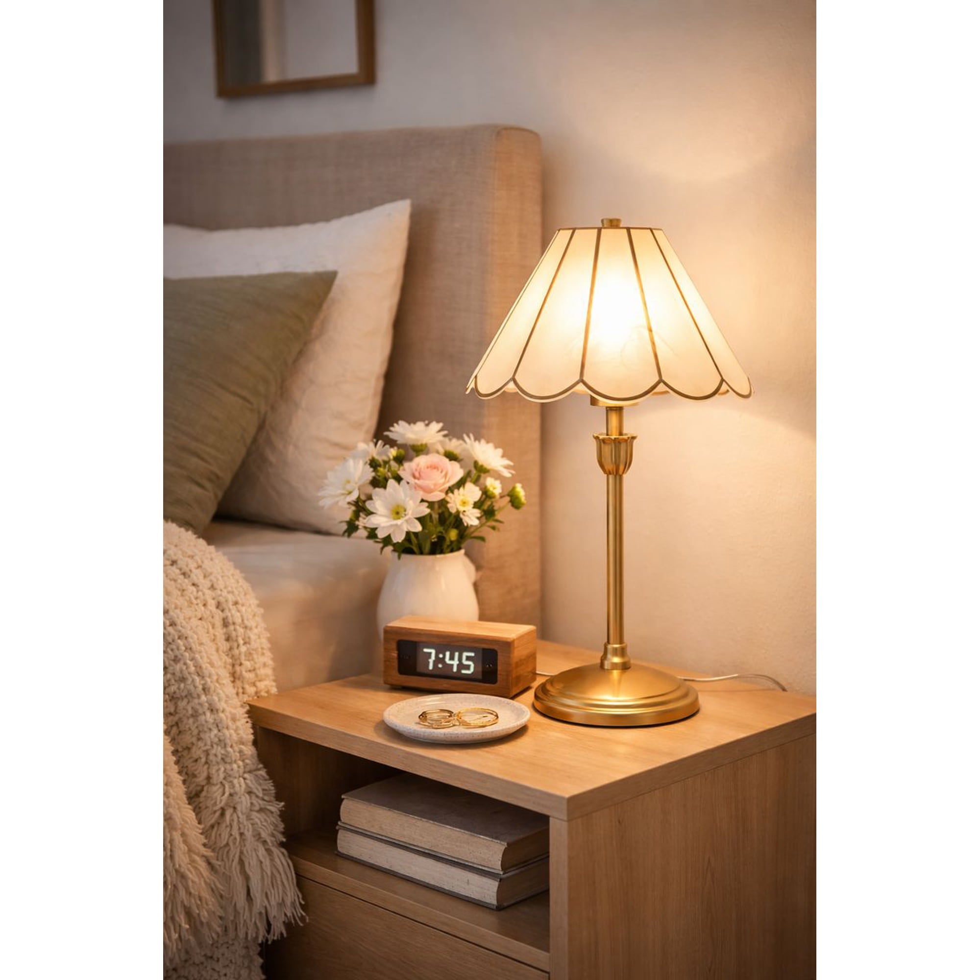 Home Decor Collection Capiz Scalloped Glass Table Lamp, Gold Finish, 19"H
