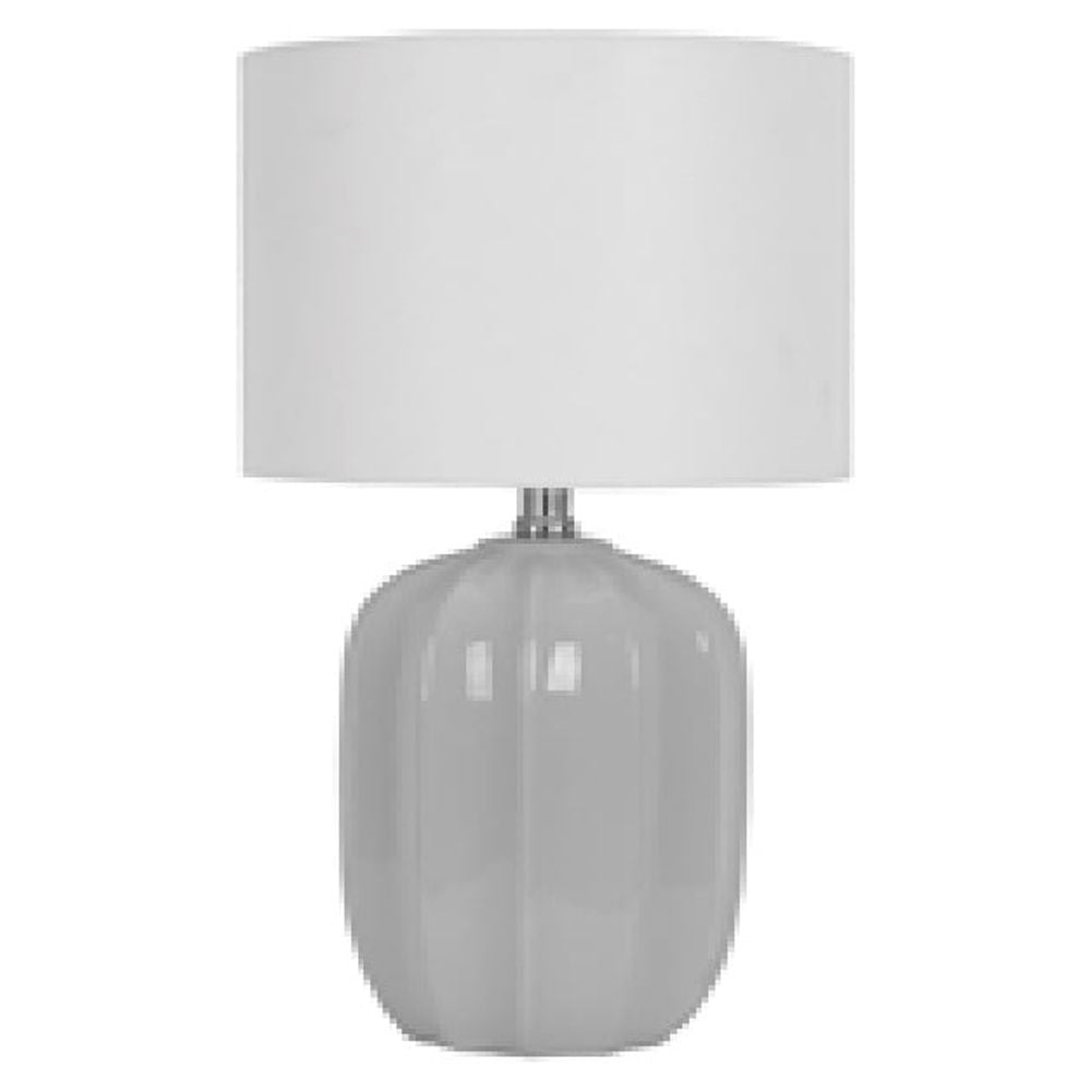 Catalina Lighting Arcadia 19.5'' Table Lamp with White Fabric Drum Shade Transitional Table Light Fixture for Living Room, Bedroom, or Office, Gray