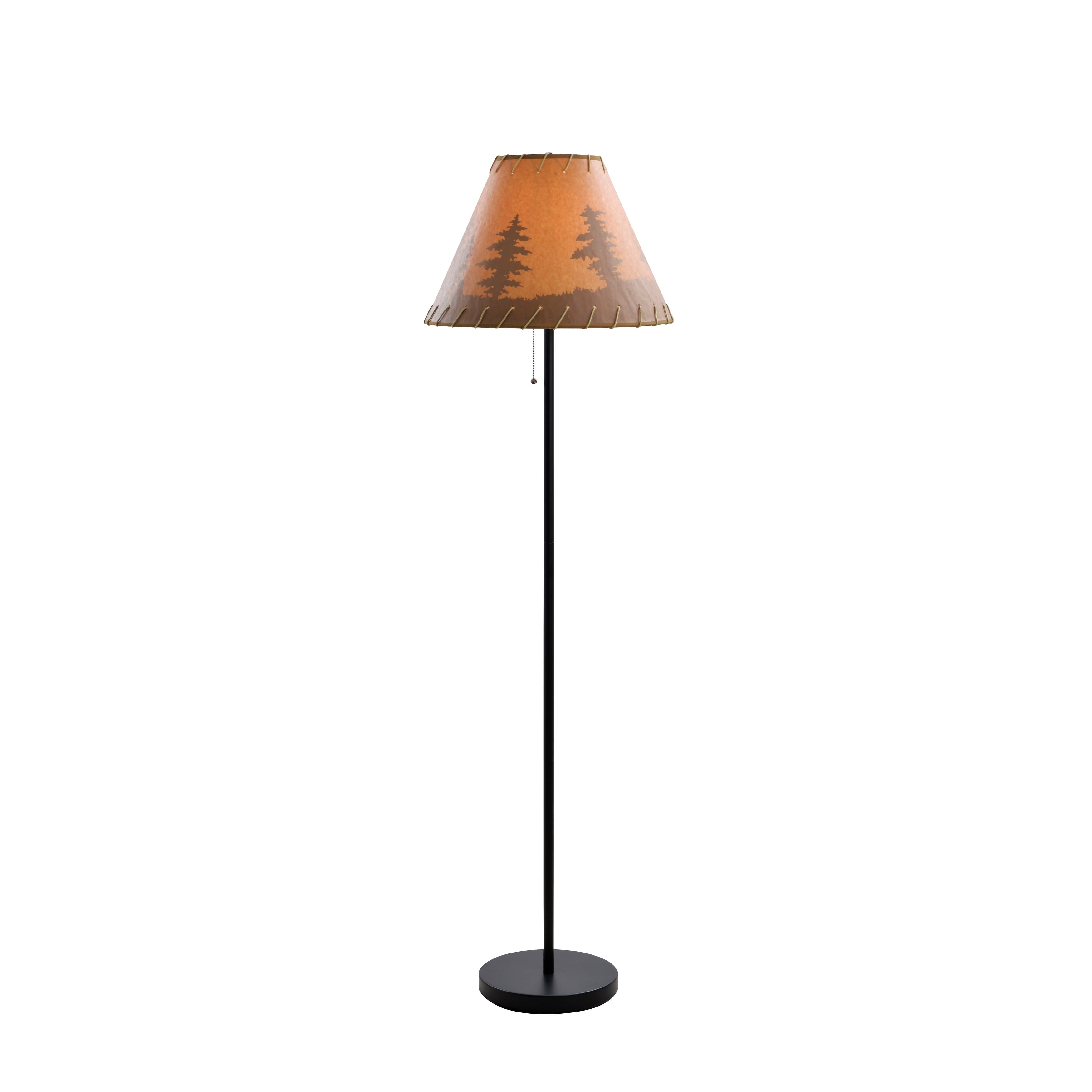 Rustic Black Metal Floor Lamp with Light Brown Forest Print Shade